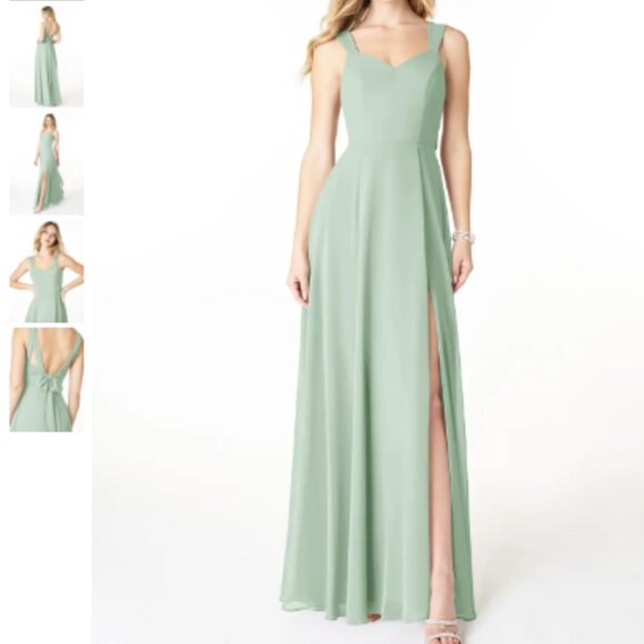 Azazie Julie Bridesmaid Agave A-Line Sweetheart Neckline Chiffon Dress - Picture 5 of 12